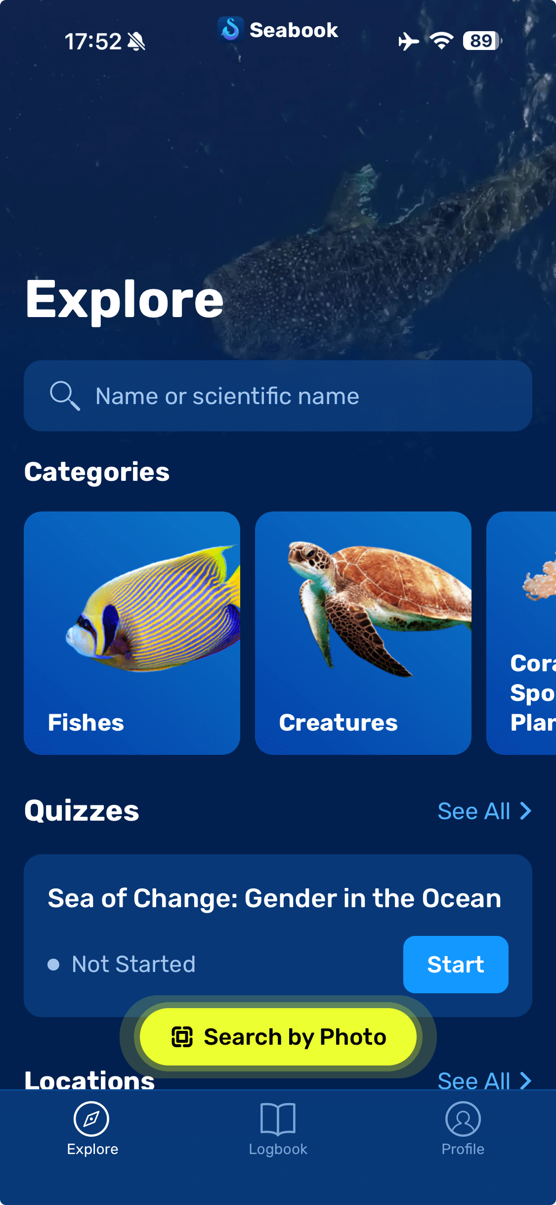 Seabook explore screen