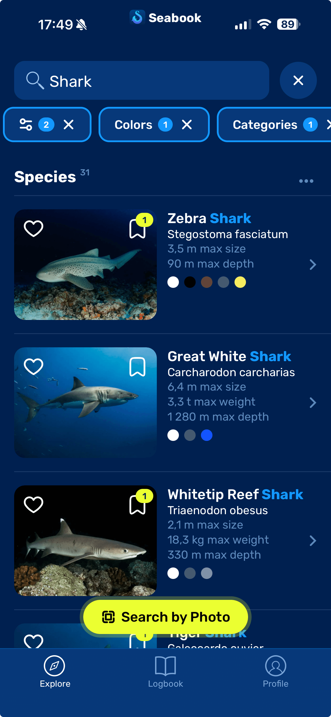 Seabook search with filters